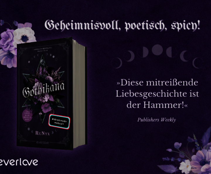 gestalteter Banner mit Cover von „Gothikana“ und Zitat der Publischers Weekly