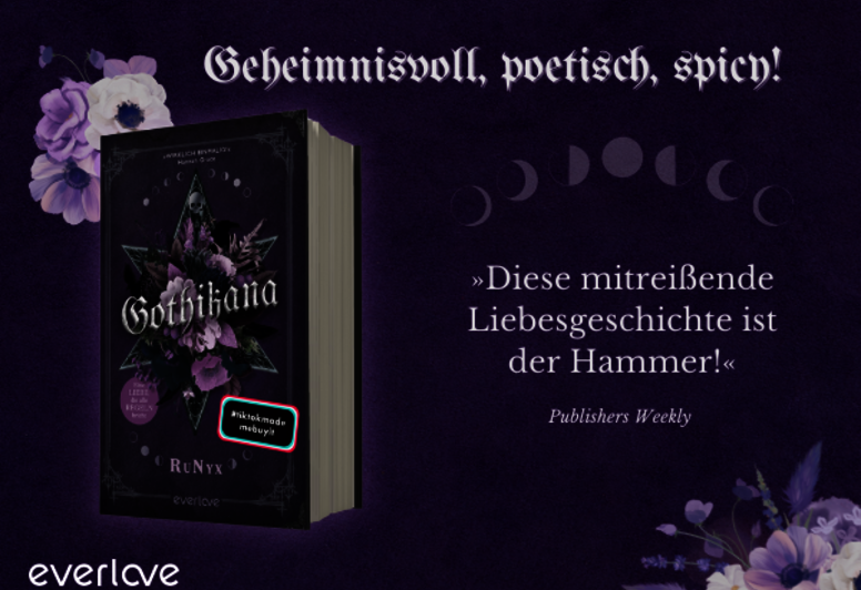 gestalteter Banner mit Cover von „Gothikana“ und Zitat der Publischers Weekly