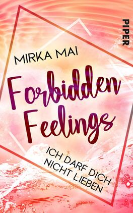 Ich darf dich nicht lieben Das Buchcover zeigt einen sanften Farbverlauf in Rosé- und Pfirsichtönen, der eine romantische Atmosphäre vermittelt. Im Vordergrund steht der Titel „Forbidden Feelings“ in geschwungener Schrift, die in den Farben Lila und Rot gestaltet ist. Darunter befindet sich der Untertitel „Ich darf dich nicht lieben“ in schlichter, klarer Schrift. Der Name der Autorin „Mirka Mai“ ist prominent oben platziert. Geometrische Linien und Wasserillustrationen im unteren Bereich ergänzen das design.