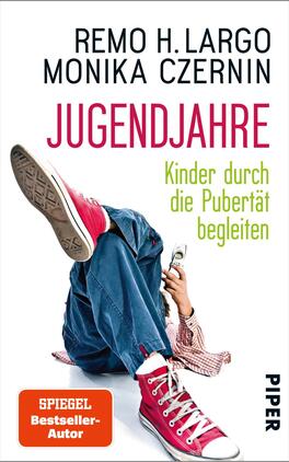 Jugendjahre Das Buchcover zeigt einen Jugendlichen, der lässig mit zurückgelehntem Körper auf dem Boden sitzt, seine Füße in roten Sneakers sichtbar. Die Haupttitel „JUGENDJAHRE“ steht in kräftigem Pink und zieht sofort die Aufmerksamkeit auf sich, während der Untertitel „Kinder durch die Pubertät begleiten“ in frischem Grün gehalten ist. Die Namen der Autoren, Remo H. Largo und Monika Czernin, befinden sich oben in schwarzer Schrift. Die Gesamtatmosphäre vermittelt eine freundliche, zugängliche Stimmung.