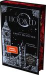 Das Buchcover zeigt eine stilisierte Illustration der Londoner Skyline, dominiert von der Big Ben-Uhr. Der Hintergrund ist schwarz, während die Skyline in einem helleren Ton abgebildet ist. Der Titel „HOOKED“ erscheint prominent in großen Buchstaben, darüber steht in kleinerer Schrift „Bestsellerautorin EMILY MCINTIRE“. Unter dem Titel befindet sich der Untertitel „Und geradewegs bis zum Morgen“. Ein rotes Label „SPIEGEL Bestseller“ ist in der unteren linken Ecke platziert. Die Atmosphäre wirkt mysteriös und ansprechend.