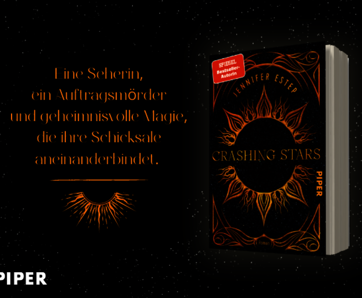 Cover von „Crashing Stars“ auf gestaltetem Hintergrund mit Headline