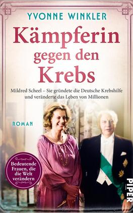 Kämpferin gegen den Krebs Das Buchcover zeigt eine ausdrucksstarke Illustration von Yvonne Winkler mit dem Titel „Kämpferin gegen den Krebs“. Die zentrale Farbgestalt besteht aus sanften Rosa- und Blautönen, die eine nostalgische Atmosphäre vermitteln. In der oberen Hälfte steht der Autorinnenname „Yvonne Winkler“ in einer eleganten, geschwungenen Schrift. Darunter ist der Titel in kräftigem Rot hervorgehoben. Am unteren Rand befindet sich der Hinweis „Bedeutende Frauen, die die Welt verändern“. Das Cover vermittelt sowohl Stärke als auch Inspiration.